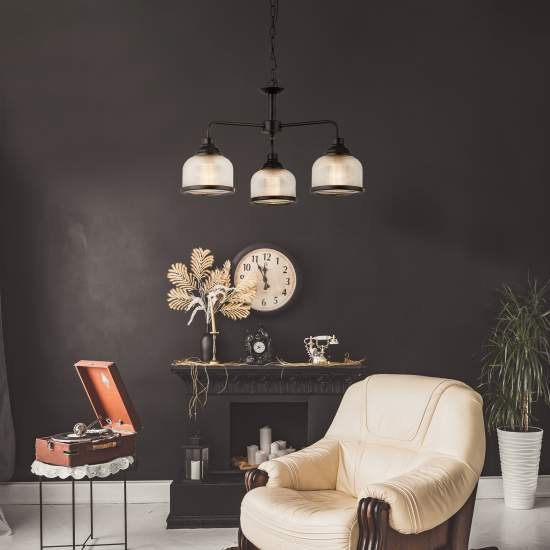Lampadario Contemporaneo Highworth Acciaio Nero Vetro Trasparente 3 Luci E27 1683-3BK
