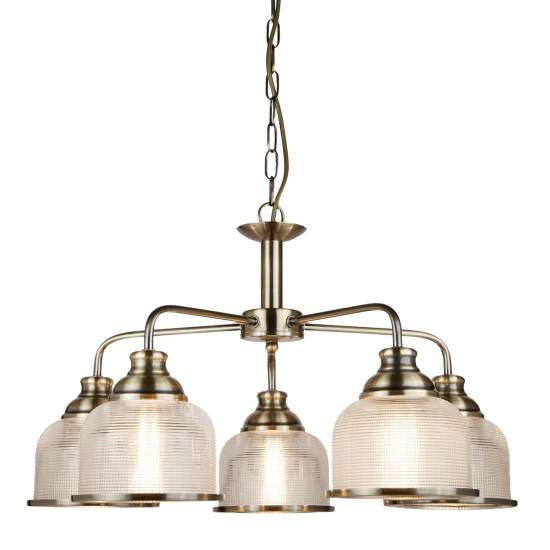 Lampadario Contemporaneo Bistrot Ii Acciaio Ottone Vetro Trasparente 5 Luci E27 1685-5AB