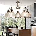 Lampadario Contemporaneo Bistrot Ii Acciaio Ottone Vetro Trasparente 5 Luci E27 1685-5AB