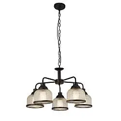 Lampadario Contemporaneo Highworth Acciaio Nero Vetro Trasparente 5 Luci E27