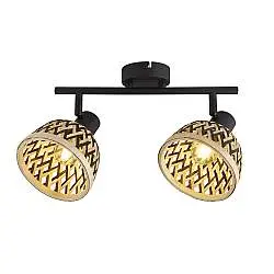 Plafoniera Industrial-Nordico Lancia Acciaio Nero Legno Marrone 2 Luci E14