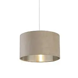 Sospensione Contemporanea Tamburo Tessuto Argento Tortora 1 Luce D38Cm