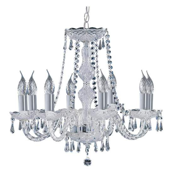 Lampadario Classico Hale Acciaio Cromo Vetro Trasparente 8 Luci E14 218-8