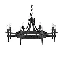 Lampadario Industrial-Nordico Cartwheel Ii Ferro Nero 8 Luci E14