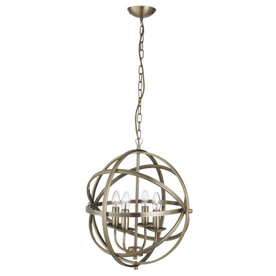 Lampadario Industrial-Nordico Orbita Acciaio Ottone 4 Luci E14 2474-4AB