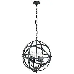 Lampadario Industrial-Nordico Orbita Acciaio Nero 4 Luci E14