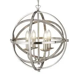 Lampadario Industrial-Nordico Orbita Acciaio Argento 4 Luci E14