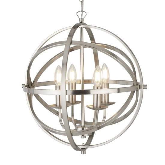 Lampadario Industrial-Nordico Orbita Acciaio Argento 4 Luci E14 2474-4SS