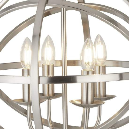 Lampadario Industrial-Nordico Orbita Acciaio Argento 4 Luci E14 2474-4SS
