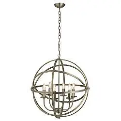 Lampadario Industrial-Nordico Orbita Acciaio Ottone 6 Luci E14