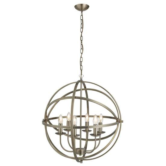 Lampadario Industrial-Nordico Orbita Acciaio Ottone 6 Luci E14 2476-6AB