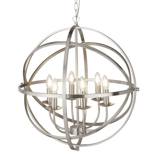 Lampadario Industrial-Nordico Orbita Ferro Argento 6 Luci E14 2476-6SS
