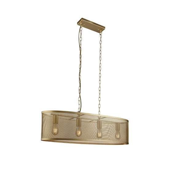 Lampadario Industrial-Nordico Rete Acciaio Oro 4 Luci E27 2484-4GO