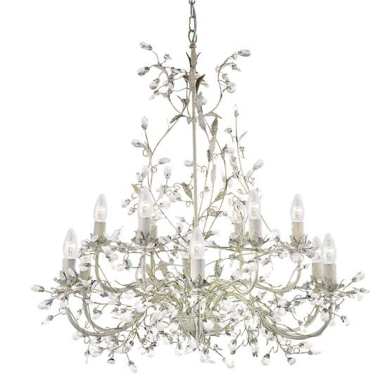 Lampadario Classico Almandita Acciaio Bianco Vetro Oro 12 Luci E14 24912-12CR