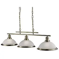 Lampadario Contemporaneo Bistro Acciaio Ottone Vetro 3 Luci E27