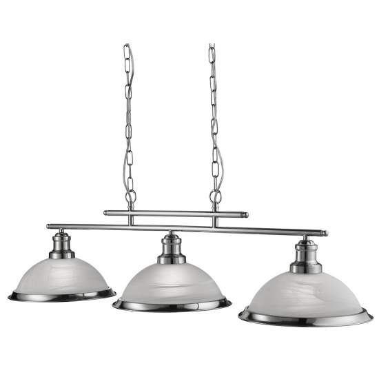 Lampadario Contemporaneo Bistro Acciaio Argento Vetro 3 Luci E27 2683-3SS