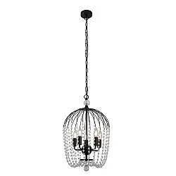 Lampadario Contemporaneo Shower Acciaio Nero Vetro Trasparente 5 Luci E14