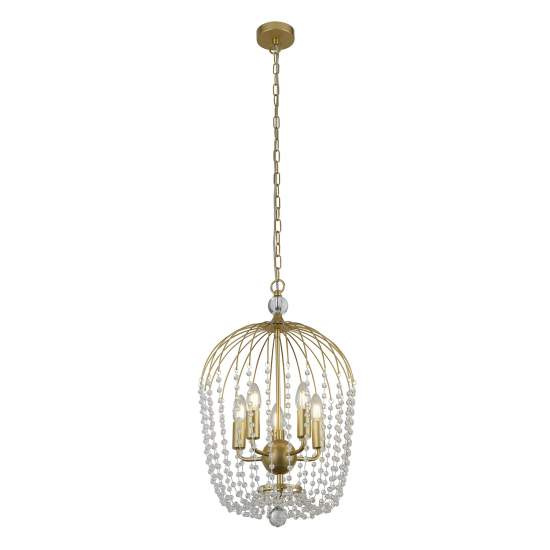 Lampadario Contemporaneo Shower Acciaio Oro Vetro Trasparente 5 Luci E14 30216-5GO