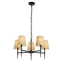 Lampadario Industrial-Nordico Gotico Acciaio Nero Tessuto 5 Luci E14