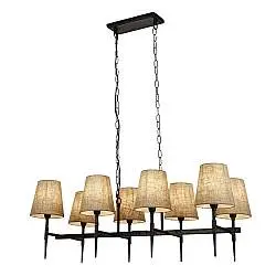 Lampadario Industrial-Nordico Gotico Acciaio Nero Tessuto 8 Luci E14