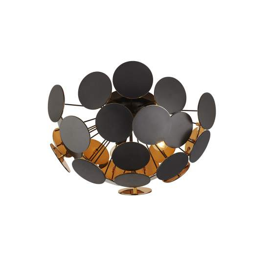 Plafoniera Contemporanea Disco Acciaio Nero Policarbonato Oro 3 Luci E14 3073-3BG
