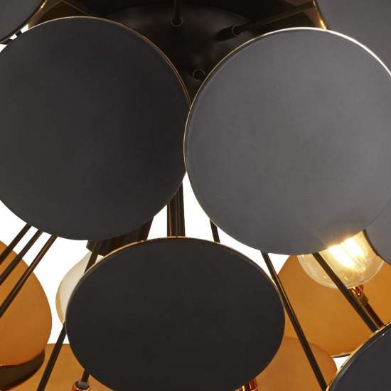 Plafoniera Contemporanea Disco Acciaio Nero Policarbonato Oro 3 Luci E14 3073-3BG