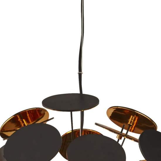 Lampadario Contemporaneo Disco Acciaio Nero Policarbonato Oro 6 Luci E14 3076-6BG