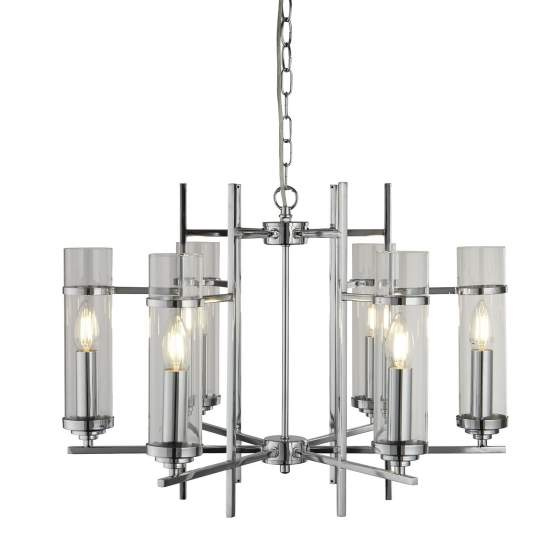 Lampadario Contemporaneo Milo Acciaio Cromo Vetro 6 Luci E14 3096-6CC