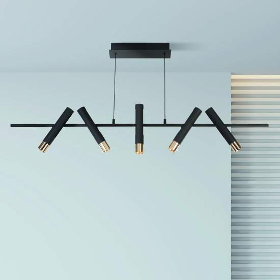 Lampadario Moderno Cilindro Acciaio Nero Oro Led 16W 3000K 31651-5BK