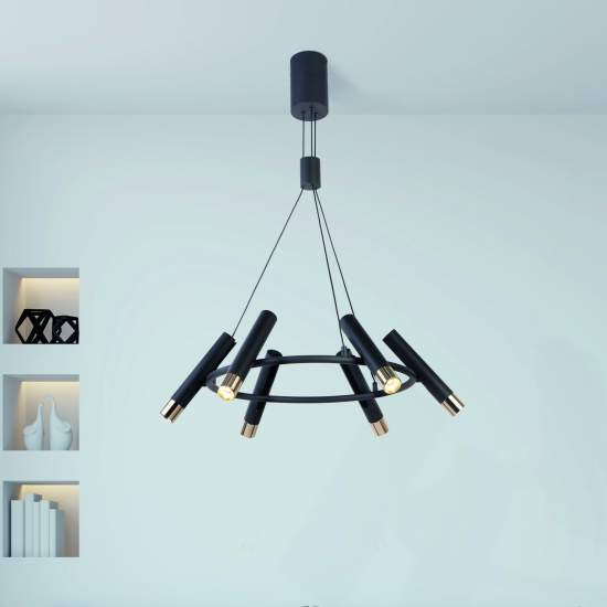 Lampadario Moderno Cilindro Acciaio Nero Oro Led 3,4W 3000K 31651-6BK