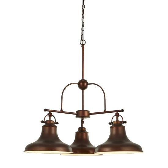 Lampadario Rustico-Country Dallas Acciaio Marrone Bianco 3 Luci E27 3183-3BZ