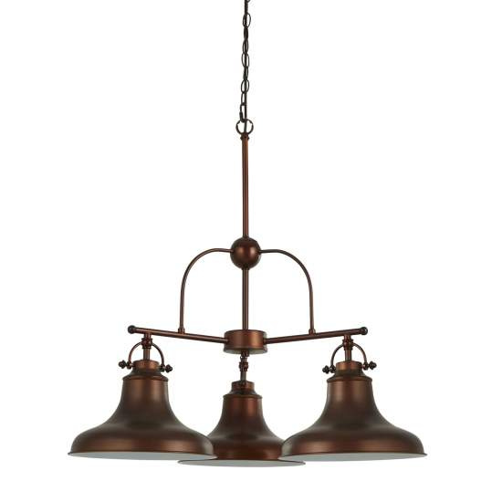 Lampadario Rustico-Country Dallas Acciaio Marrone Bianco 3 Luci E27 3183-3BZ