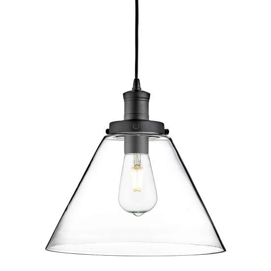 Sospensione Contemporanea Piramide Acciaio Nero Vetro Trasparente 1 Luce E27 3228BK