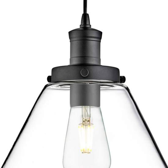 Sospensione Contemporanea Piramide Acciaio Nero Vetro Trasparente 1 Luce E27 3228BK