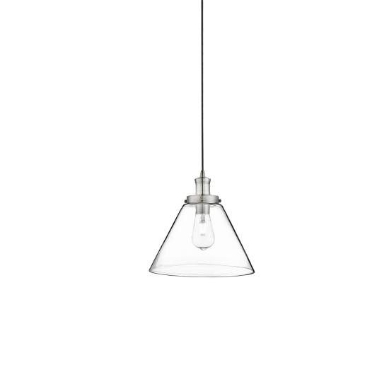 Sospensione Contemporanea Piramide Acciaio Argento Vetro Trasparente 1 Luce E27 3228SS