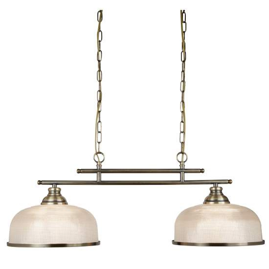 Lampadario Rustico-Country Bistrot Ii Acciaio Ottone Vetro 2 Luci E27 3592-2AB