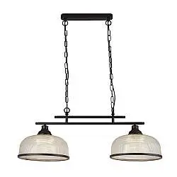 Lampadario Rustico-Country Highworth Acciaio Nero Vetro Trasparente 2 Luci E27