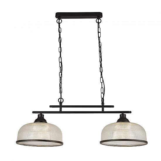 Lampadario Rustico-Country Highworth Acciaio Nero Vetro Trasparente 2 Luci E27 3592-2BK