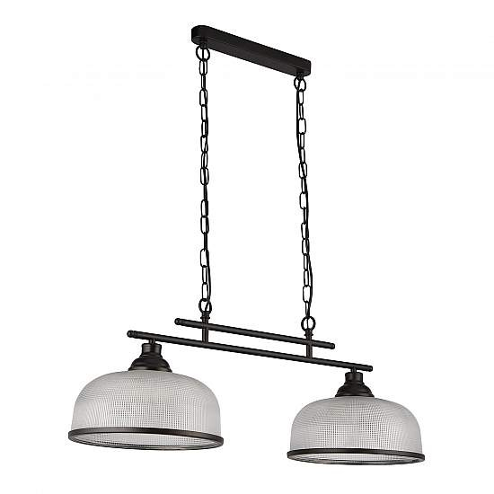 Lampadario Rustico-Country Highworth Acciaio Nero Vetro Trasparente 2 Luci E27 3592-2BK