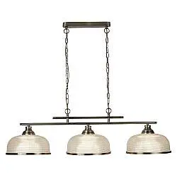 Lampadario Rustico Bistrot Ii Acciaio Ottone Vetro Trasparente 3 Luci E27