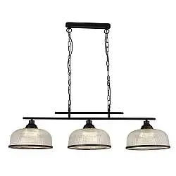 Lampadario Rustico-Country Highworth Acciaio Bianco Vetro Nero 3 Luci E27