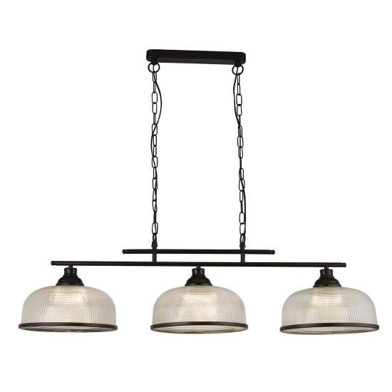 Lampadario Rustico-Country Highworth Acciaio Bianco Vetro Nero 3 Luci E27 3593-3BK