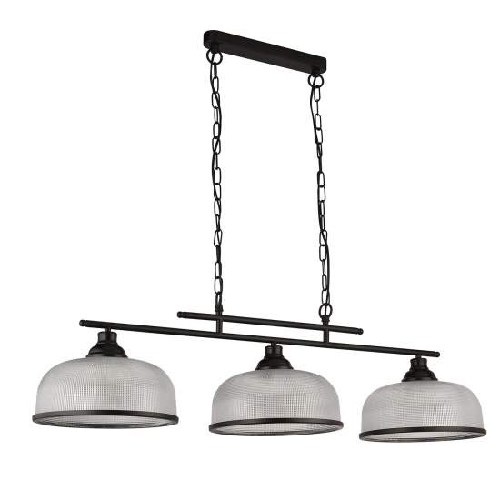 Lampadario Rustico-Country Highworth Acciaio Bianco Vetro Nero 3 Luci E27 3593-3BK