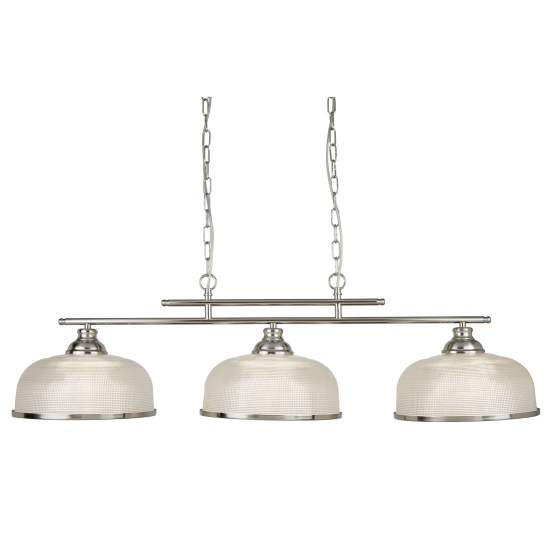 Lampadario Rustico Bistrot Ii Acciaio Argento Vetro Trasparente 3 Luci E27 3593-3SS