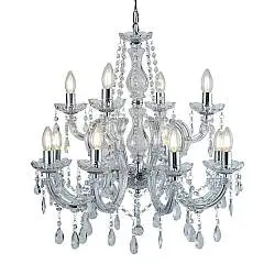 Lampadario Classico Marie Therese Acciaio Cromo Vetro Trasparente 12 Luci E14