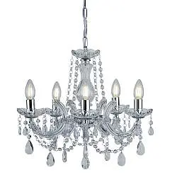 Lampadario Classico Marie Therese Acciaio Cromo Cristallo 5 Luci E14