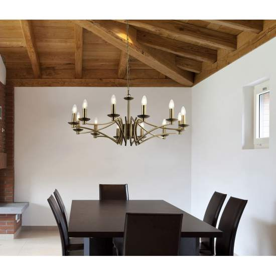 Lampadario Classico Ascot Acciaio Ottone 12 Luci E14 41312-12AB