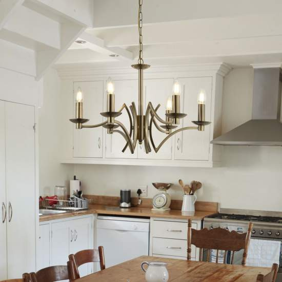 Lampadario Industrial-Nordico Ascot Acciaio Ottone 6 Luci E14 41312-6AB