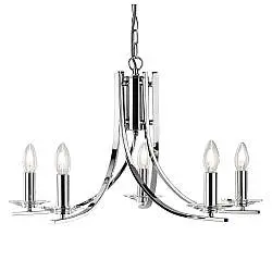 Lampadario Industrial-Nordico Ascona Acciaio Cromo Vetro 5 Luci E14
