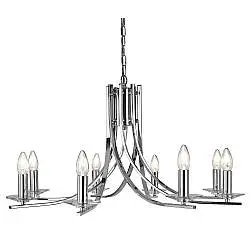 Lampadario Industrial-Nordico Ascona Acciaio Cromo Vetro 8 Luci E14